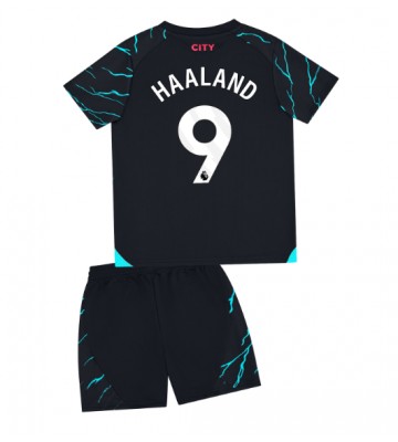 Manchester City Erling Haaland #9 Koszulka Trzecich Dziecięca 2023-24 Krótki Rękaw (+ Krótkie spodenki)